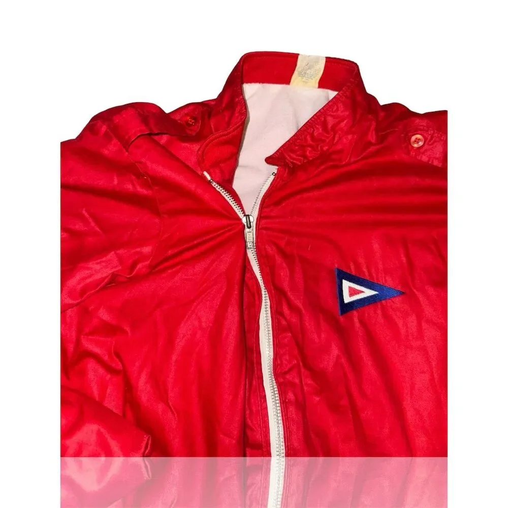 Vintage Men's Red Windbreaker Jacket L Casual Spring Zip-Up: Heavy Wear